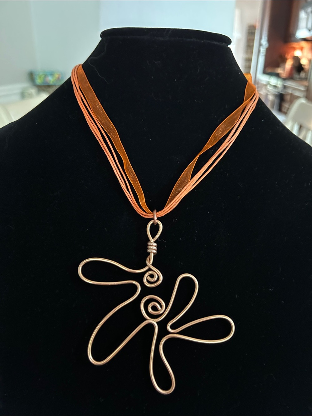 Handcrafted Orange Wire Flower Necklace